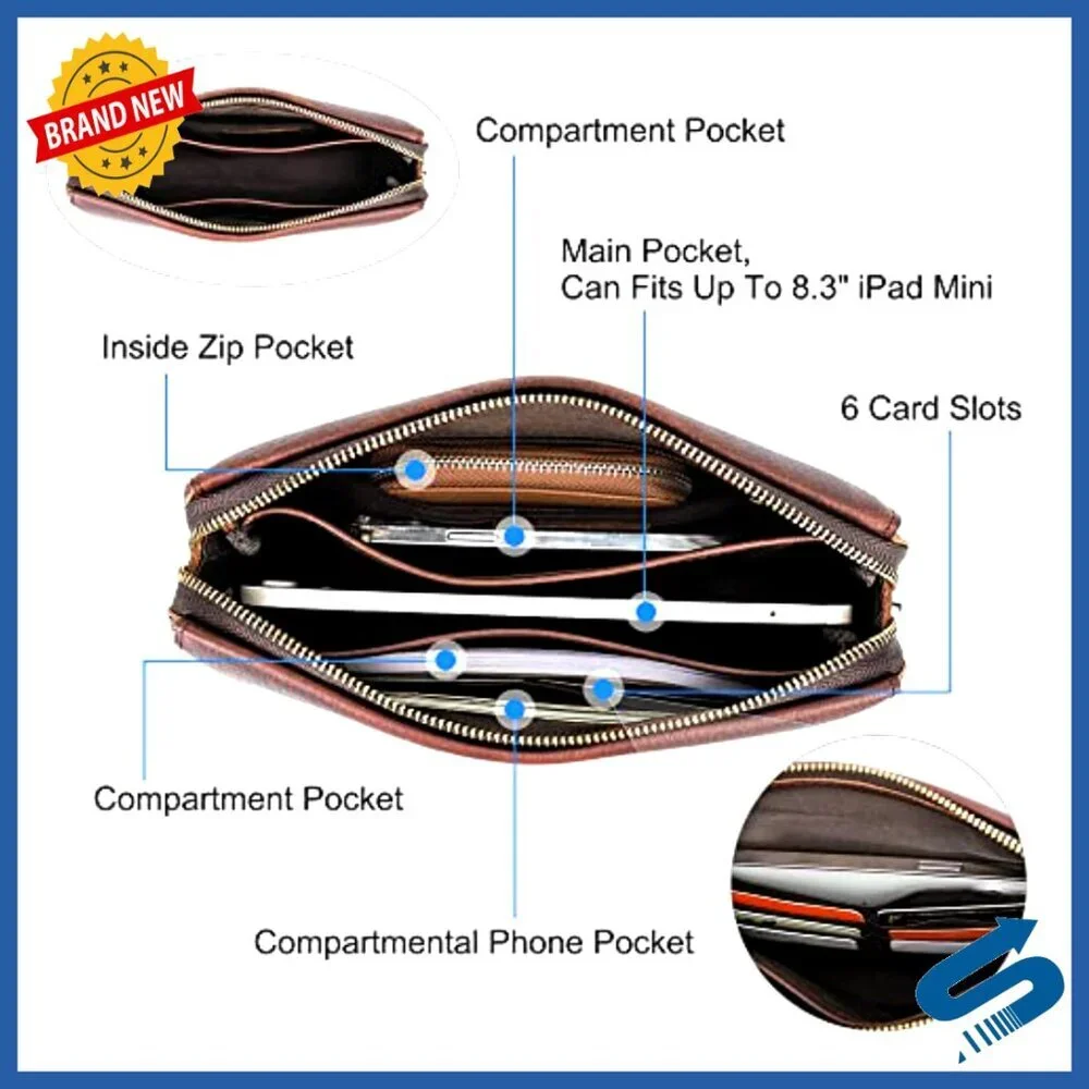 Men's Anti-Theft Leather Clutch Wallet with Lock Large Capacity Travel Organizer